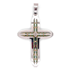 Colombian Emerald Cross set in 14k White and Yellow Gold