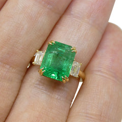 3.47ct Emerald, Diamond Engagement Ring set in 18k Yellow Gold, GIA Certified, custom designed and manufactured by David Saad/Skyjems.ca
