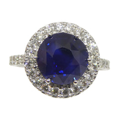 3.70ct Royal Blue Sapphire, 0.75ct Diamond Engagement Ring set in 18k White Gold, GIA Certified Ethiopian Unheated, custom designed and manufactured by David Saad/Skyjems.ca