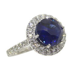 3.70ct Royal Blue Sapphire, 0.75ct Diamond Engagement Ring set in 18k White Gold, GIA Certified Ethiopian Unheated, custom designed and manufactured by David Saad/Skyjems.ca