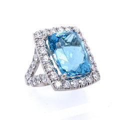 Aquamarine Ring with Diamond Set in 14kt White Gold