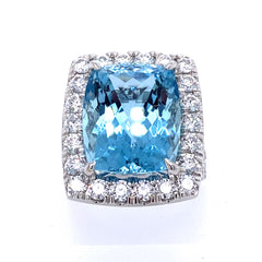 Aquamarine Ring with Diamond Set in 14kt White Gold