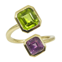 Peridot and Spinel Toi et Moi Ring set in 18k Yellow Gold