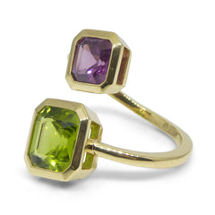 Peridot and Spinel Toi et Moi Ring set in 18k Yellow Gold