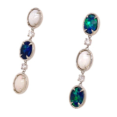 Black and White Opal Earrings set with Diamonds in 14k White Gold