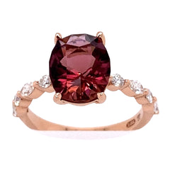 Garnet, Diamond Ring set in 18k Rose Gold