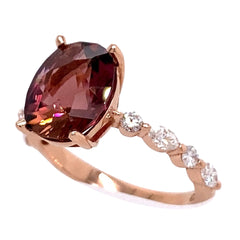 Garnet, Diamond Ring set in 18k Rose Gold