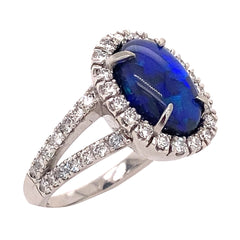 Black Opal, Diamond Ring set in 18k White Gold