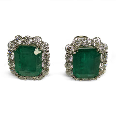 Custom 18cts GIA Cert F1 Emerald and Diamond Earrings