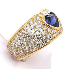 Dave's Personal Wedding Band, 2.18ct Heart Shape Sapphire set with 307 diamonds weighing over with 5cts in 18kt Yellow Gold