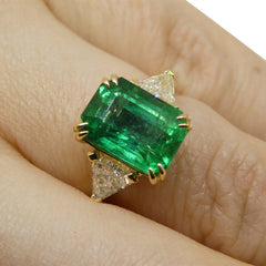 3.33ct GIA Certified Zambian Emerald Diamond Three Stone Ring set in 18k Yellow Gold, custom designed and manufactured by David Saad/Skyjems.ca