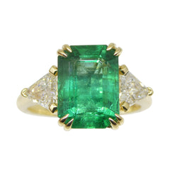 3.33ct GIA Certified Zambian Emerald Diamond Three Stone Ring set in 18k Yellow Gold, custom designed and manufactured by David Saad/Skyjems.ca