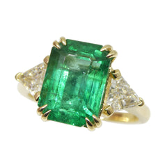 3.33ct GIA Certified Zambian Emerald Diamond Three Stone Ring set in 18k Yellow Gold, custom designed and manufactured by David Saad/Skyjems.ca