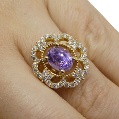 2.22ct Oval Pinkish Purple Sapphire GIA Certified set with Diamonds in 18k yellow gold, custom designed and manufactured by David Saad/Skyjems.ca