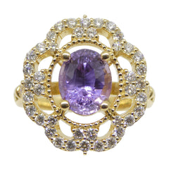 2.22ct Oval Pinkish Purple Sapphire GIA Certified set with Diamonds in 18k yellow gold, custom designed and manufactured by David Saad/Skyjems.ca