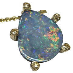 9.90ct Opal Pendant set with Rose Cut Diamonds in 14kt Yellow Gold