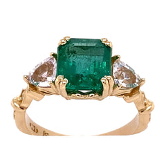 2.8ct GIA Certified Emerald Ring set with White Sapphires set in a 14kt Yellow Gold