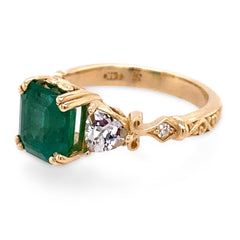 2.8ct GIA Certified Emerald Ring set with White Sapphires set in a 14kt Yellow Gold