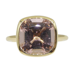 5.79ct Cushion Morganite Ring set in 14k Yellow Gold, custom designed and manufactured by David Saad/Skyjems.ca
