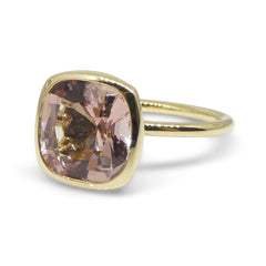 5.79ct Cushion Morganite Ring set in 14k Yellow Gold, custom designed and manufactured by David Saad/Skyjems.ca