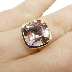5.79ct Cushion Morganite Ring set in 14k Yellow Gold, custom designed and manufactured by David Saad/Skyjems.ca