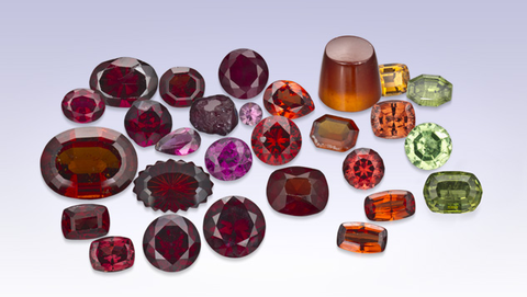 Garnet gemstones of various hues