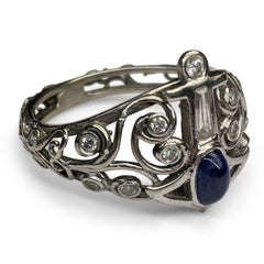 0.80ct Burmese Sapphire Anchor Ring with 0.30cts Diamonds set in 14k White Gold