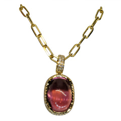 Pink Tourmaline, Diamond Pendant set in 14kt Yellow Gold, custom designed and manufactured by David Saad/Skyjems.ca