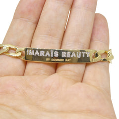 Imarais Beauty by Sommer Ray, Name/ID Bracelet set with Diamonds in 14k Yellow Gold, custom designed and manufactured by David Saad/Skyjems.ca