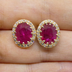 4.68ct Ruby & Diamond Earrings in 14kt Yellow Gold