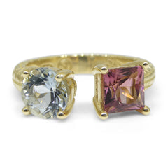 Josephine Ring, Aquamarine and Pink Tourmaline Ring set in 14kt Yellow Gold