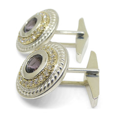 3.42ct Purple Spinel & Diamond Cufflinks set in 925 Sterling Silver and 14k Yellow Gold