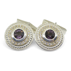 3.42ct Purple Spinel & Diamond Cufflinks set in 925 Sterling Silver and 14k Yellow Gold