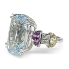 10.43ct Aquamarine, Sapphire and Diamond Art Deco Ring set in 14k White Gold