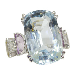 10.43ct Aquamarine, Sapphire and Diamond Art Deco Ring set in 14k White Gold