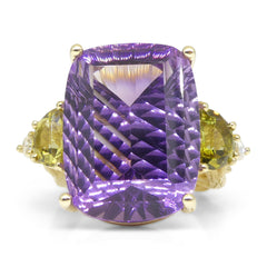 Amethyst, Tourmaline and Diamond Vine Ring set in 14k Yellow Gold