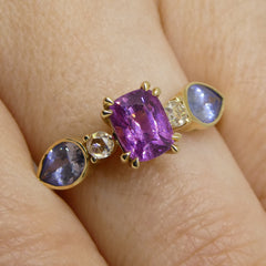 1.22ct Purple & Blue Sapphire, Diamond Ring set in 14k Yellow Gold