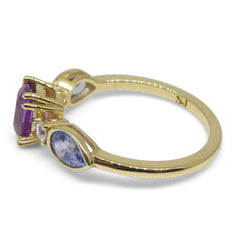 1.22ct Purple & Blue Sapphire, Diamond Ring set in 14k Yellow Gold