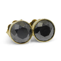 4.12ct Black Diamond Stud Earrings set in 18k Yellow Gold