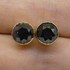 4.12ct Black Diamond Stud Earrings set in 18k Yellow Gold