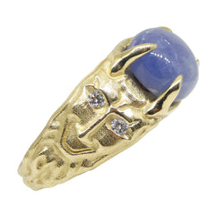 7.29ct Star Sapphire and Diamond Devil Mask Ring set in 14k Yellow Gold