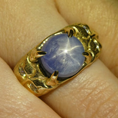 7.29ct Star Sapphire and Diamond Devil Mask Ring set in 14k Yellow Gold