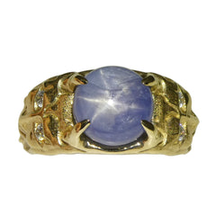 7.29ct Star Sapphire and Diamond Devil Mask Ring set in 14k Yellow Gold