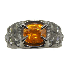 3.08ct Spessartite Garnet and Diamond Devil Mask Ring set in 14k Black Gold