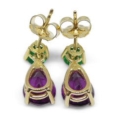 Rhodolite Garnet and Emerald Earrings set in 14k Yellow Gold