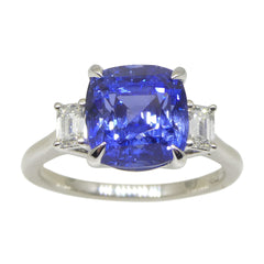 6.23ct Sapphire & Diamond Three Stone Ring set in Platinum, GIA Certified Sri Lanka