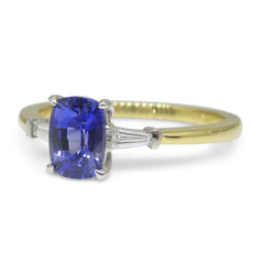 1.15ct Blue Sapphire & Diamond Ring set in 18k Yellow Gold, GIA Certified Sri Lanka