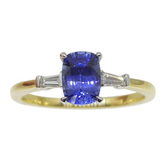 1.15ct Blue Sapphire & Diamond Ring set in 18k Yellow Gold, GIA Certified Sri Lanka