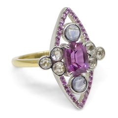 1.16ct Pink Sapphire Blue Sapphire & Diamond Cocktail Ring set in 18k Yellow and White Gold