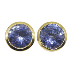 2.82ct Round Blue Sapphire Stud Earrings set in 18k Yellow Gold
